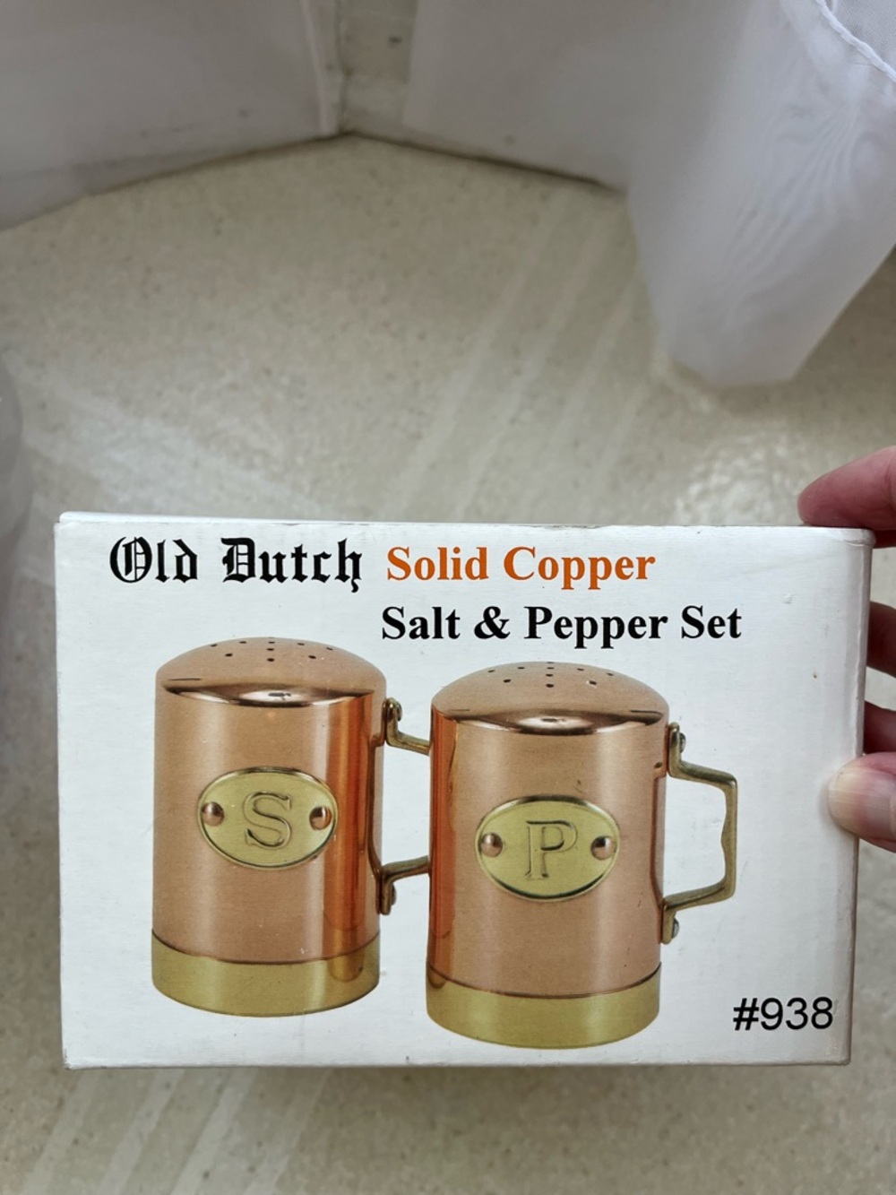 Old Dutch International Copper Tone Salt & Pepper Set with Gold Accents